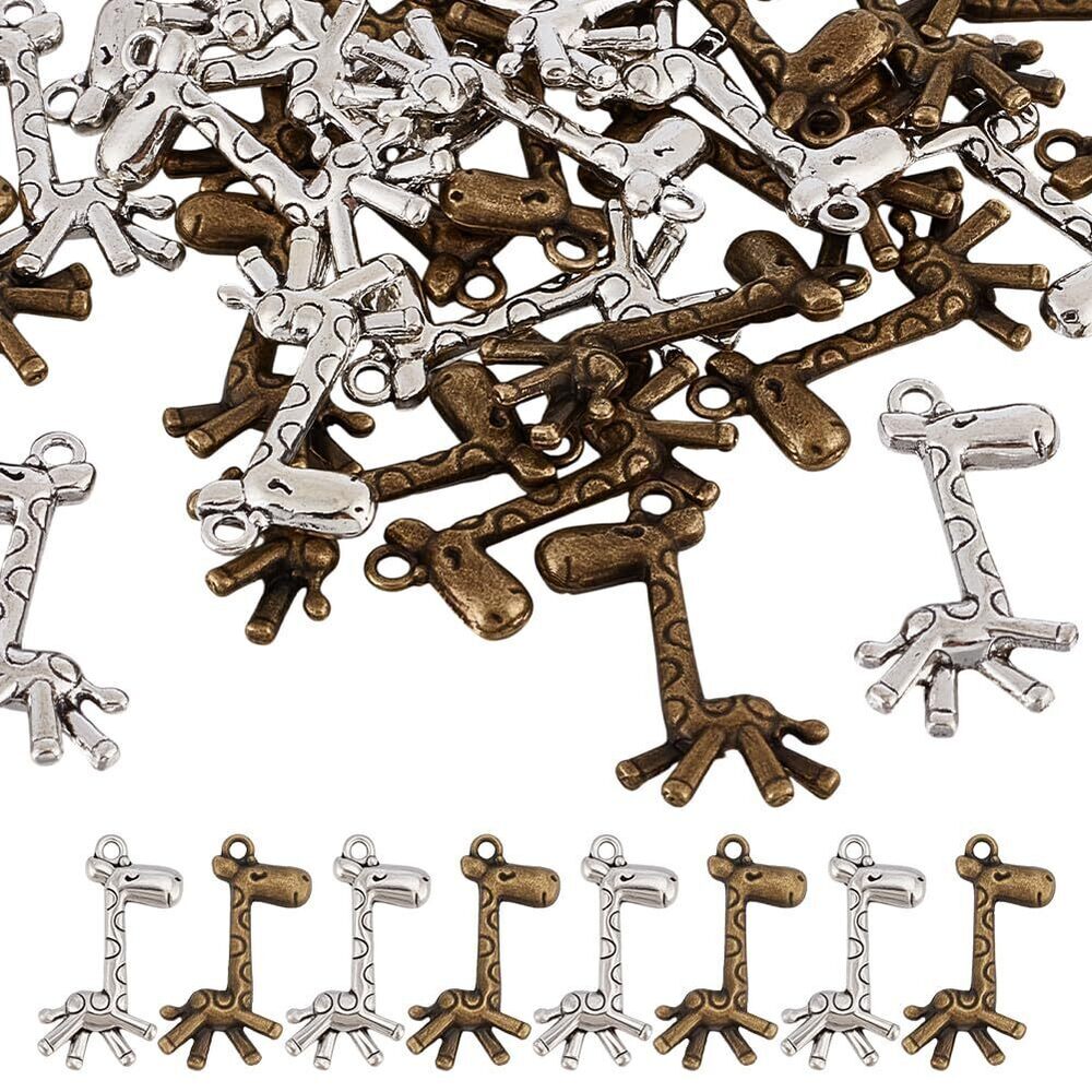 5334 60 Pcs Alloy Giraffe Pendant, 2 Colors Animal Theam Metal Pendants